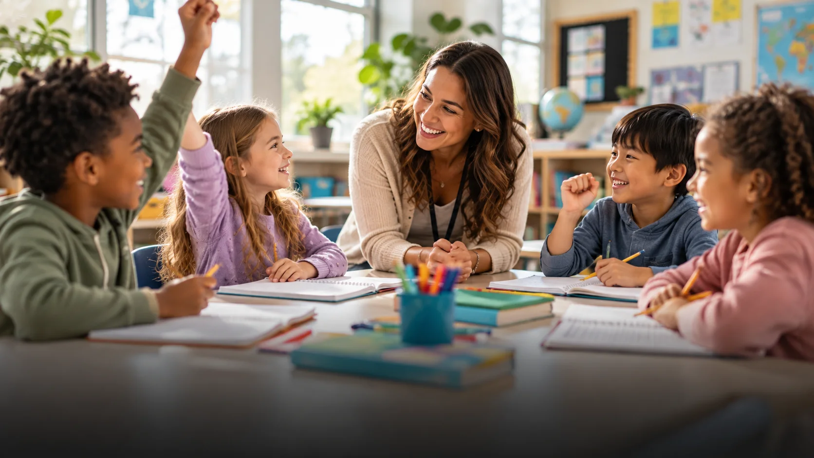 A bright elementary classroom with growth mindset printables, goal-setting worksheets