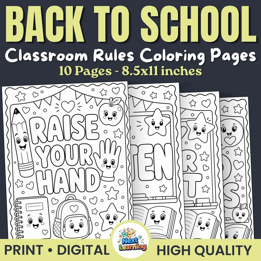 Back to School Classroom Rules Coloring Pages | Positive Bulletin Board, No prep