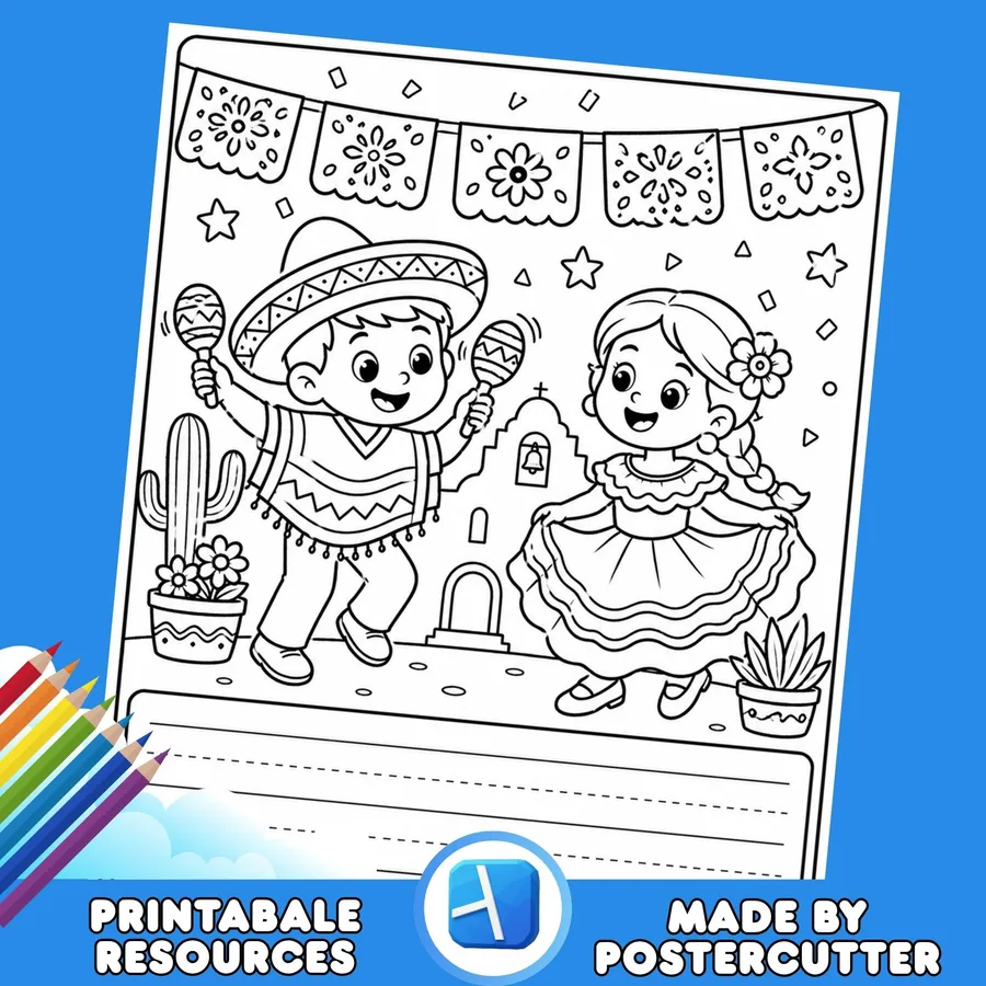 Cinco de Mayo Printable Coloring & Writing Worksheet | Elementary ELA Activity | Easy No Prep