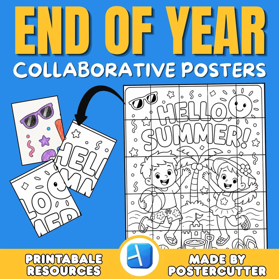 End of Year Collaborative Coloring Poster, No prep printable teacher resource preview