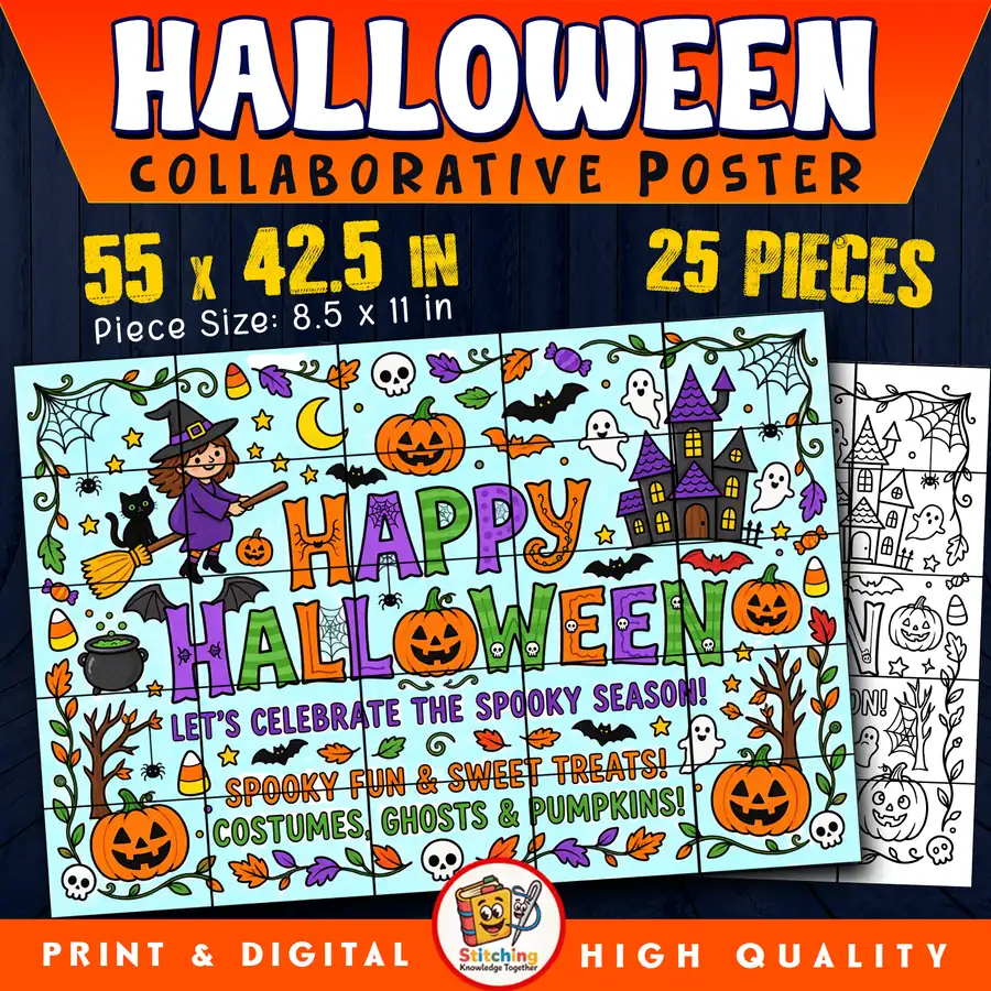 Halloween “Happy Halloween” Collaborative Poster Coloring Craft | Bulletin Board | Halloween Activity printable teacher resource preview